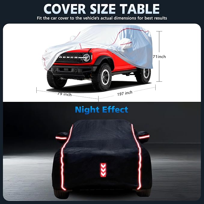 Car Cover Waterproof All Weather for Ford Bronco 2020-2025,All-Around Fastening and 4 Upgrades, 120s Quick-Install for Car Cover