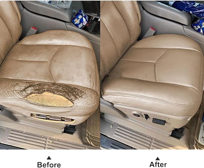 SecosAutoparts Tan #522 Front Driver and Passenger Side Bottom and Top Lean Back Replacement Leather Seat Cover Compatible with Chevy Silverado GMC Sierra 1500 2500 3500 HD 2003 2004 2005 2006 2007