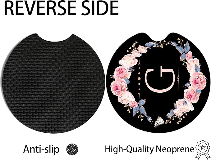 2pcs Letter G Car Coasters,Absorbent Universal neoprener Cup Holder Coasters with a Finger Notch,Car Accessories for Women&Man Interior，2.75"