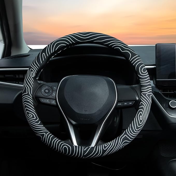 Topography Steering Wheel Cover Auto Steering Wheel Protector, Anti-Slip, Breathable, Absorbing Sweat, Universal Topography Car Accessories 14.5–15 inch,Fit for Most Car, Trucks, SUV