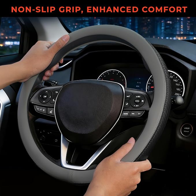 Steering Wheel Cover for Toyota RAV4, Camry, Corolla, Tacoma, Highlander, Sienna, Fit 14.5-15" Wheels, Standard Size (Gray)