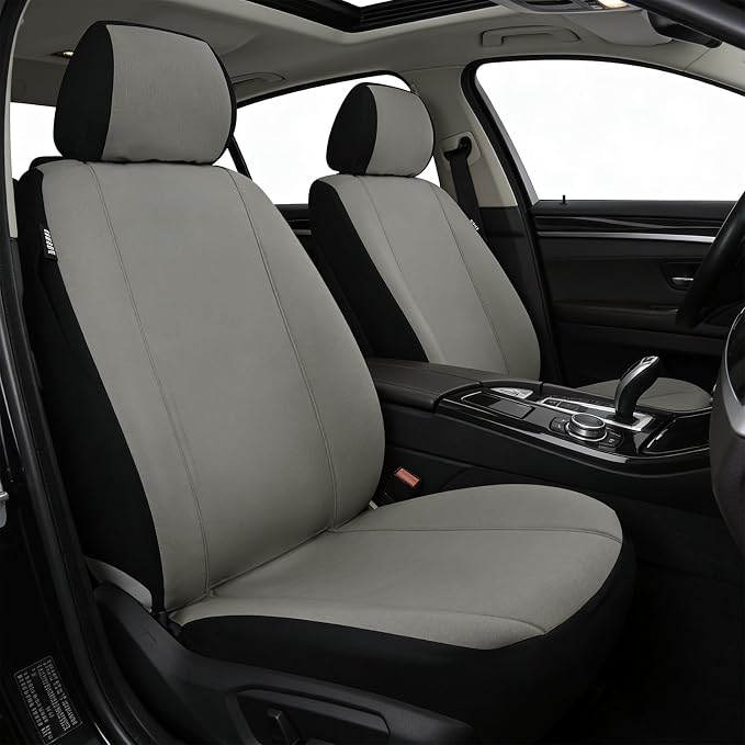 Champlus Car Seat Covers, Canvas Seat Protectors for Two Front Seats, Universal Fits Sedan Cars, SUVs, Trucks, and Mini Vans, Airbag Compatible, Quick Install, Set of 2, Gray