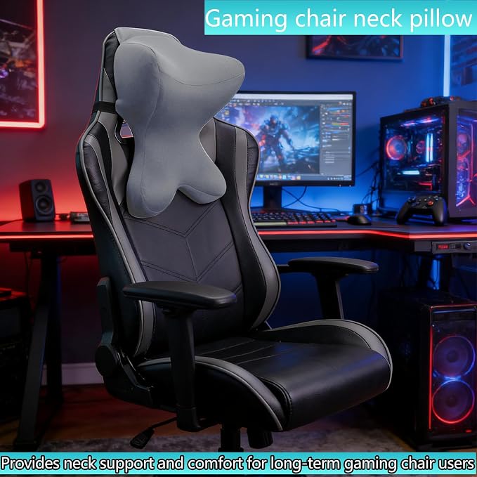 Car Neck Pillow for Driving Seat headrest Pillow/Gaming Chair Pillow with Adjustable Strap Removable Cover Ergonomic Design Neck Support Pillow for Car, Office Chair, Gaming Chair (Grey)