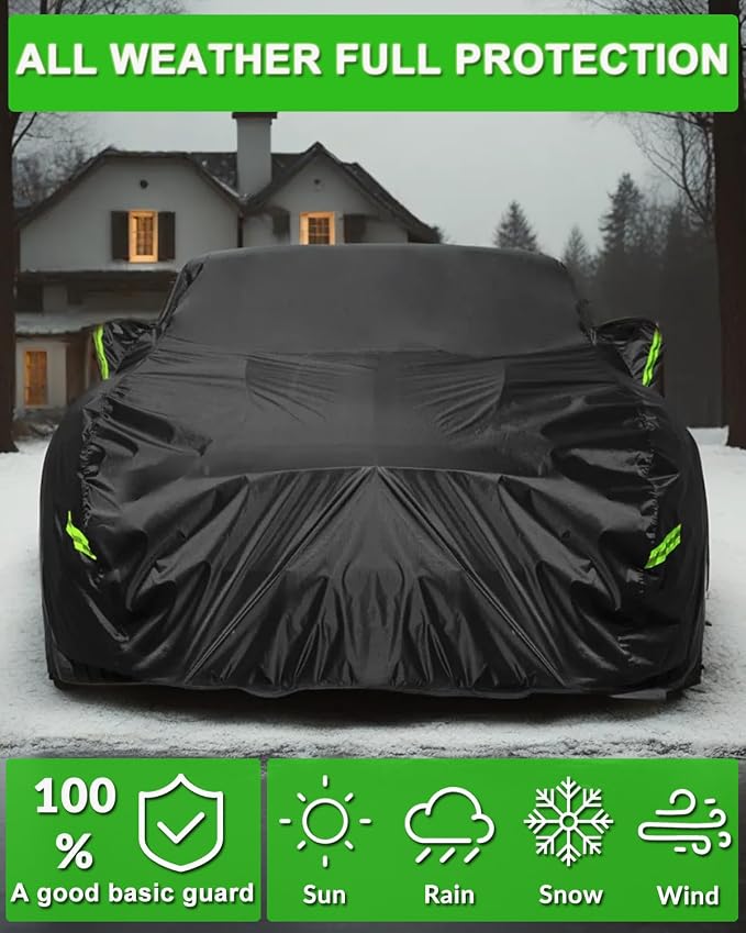 Car Cover Custom Fit for Ford Mustang 2005-2026, Waterproof All Weather GT Cover Outdoor Dustproof Shelby Coupe Cover with Door Zipper Black