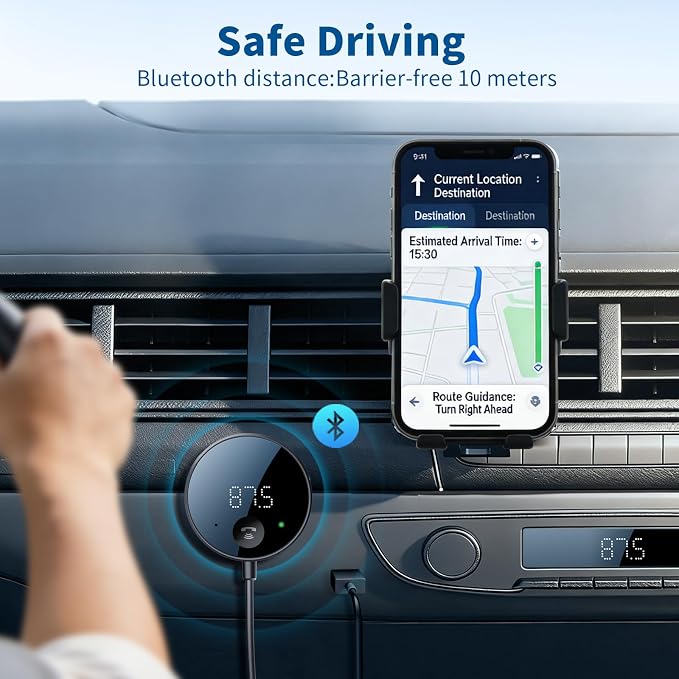 eppfun Bluetooth FM Transmitter for Car, AUX Adapter, Bluetooth Receiver for Car Music/Hands-Free Calls/Stereo Audio
