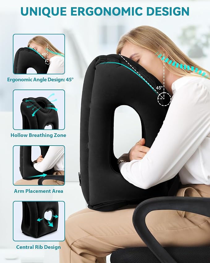 Travel Pillow,Inflatable Airplane Pillow for Sleeping to Avoid Neck and Shoulder Pain,Supports Head and Chin Used for Airplane,Car,Bus and Office