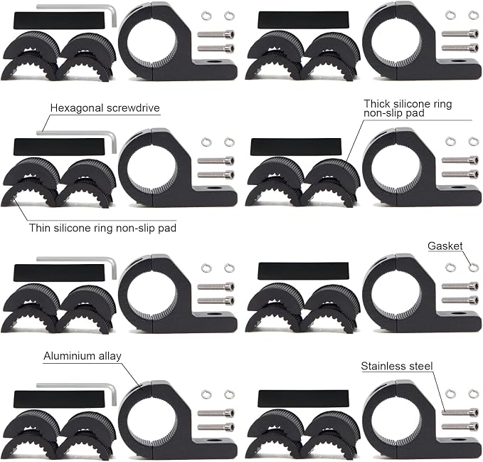 8 pcs LED Light Bar Mounting Brackets, 0.75-1.25 Inch Roll Bar Tube Clamp, Heavy Duty Aluminum Mount Kit for Off-Road Truck SUV Boat Roof Rack Work Lights, Black