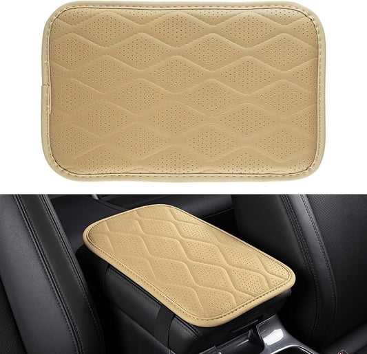 Amiss Car Center Console Cover, Leather Car Armrest Cushion, Universal Waterproof Cushion Pad, Non-Slip Car Interior Accessories, Fits Most Sedans SUVs Trucks (Light Beige)