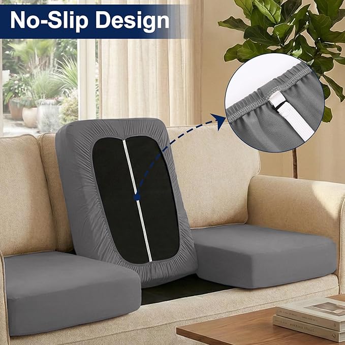 Smiry Waterproof Patio Cushion Covers, Stretch Outdoor Couch Slipcovers Replacement Washable Furniture Protector Sofa Chair Seat Cover for Dogs and Pets (4 Pcs, Grey)