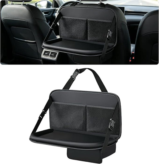 Car Backseat Organizer, Large Capacity Trunk Organizer for Cars, Detachable Automotive Back Seat Protector Kick Mat, Multi-Pocket Vehicle Seat Back Storage Bag, Car Accessories (With Tray)