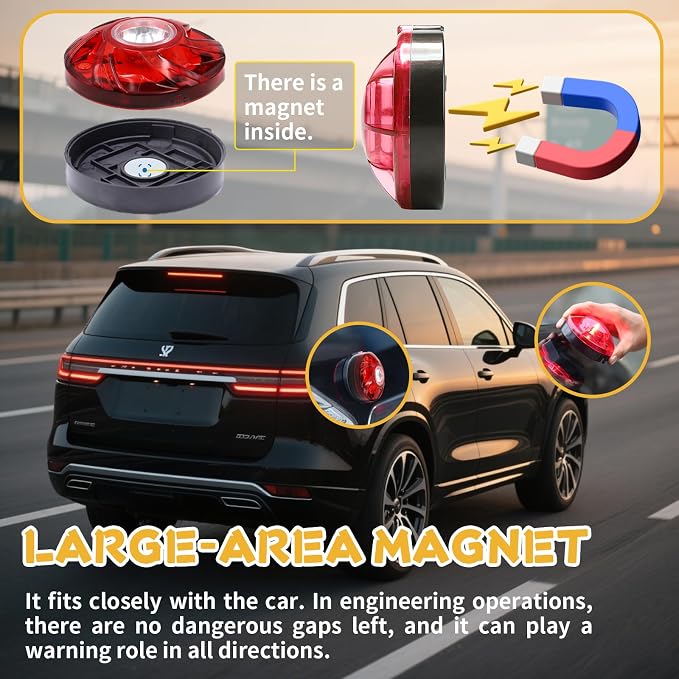 Tumecos Emergency Flare Alert LED Flare Beacon Auto Roadside Safety Warning Signal Caution Light Strobe Light with Magnetic Base for Vehicle (Red 4)