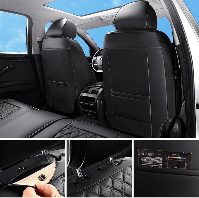Car Seat Covers Full Set,5 Seat Leather Seat Covers for Cars,Front Seats and Back Seat Cover,Waterproof Car Seat Cushion Protectors,Universal Fit for Most Cars SUV Trucks(Black, Full Set)