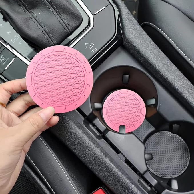 Cup Holder Coaster, 4 Pack 2.75 Inch Diameter PVC Non-Slip Universal Insert, Durable Car Accessory for Most Interiors, Suitable for Women and Men - Pink