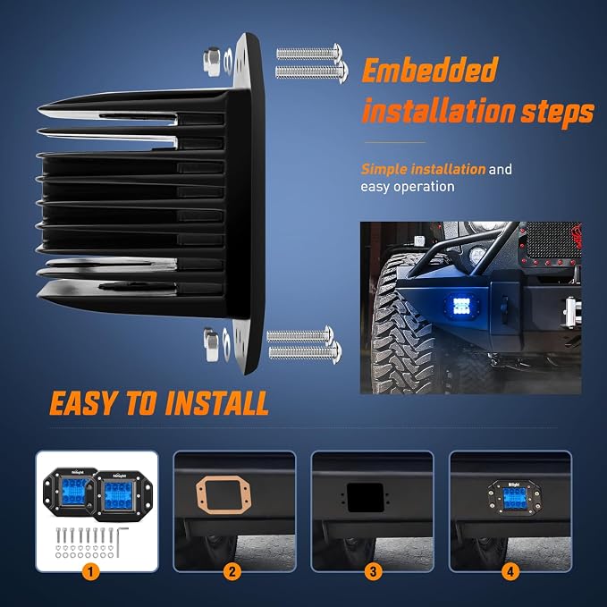 Nilight Flush Mount LED Light Pods 2 PCS 42 W Blue | Spot Flood Combo Beam, Bumper Driving Fog Fishing Hunting Emergency Safety Signal Lighting for UTV Pickup Van Boat Tractor