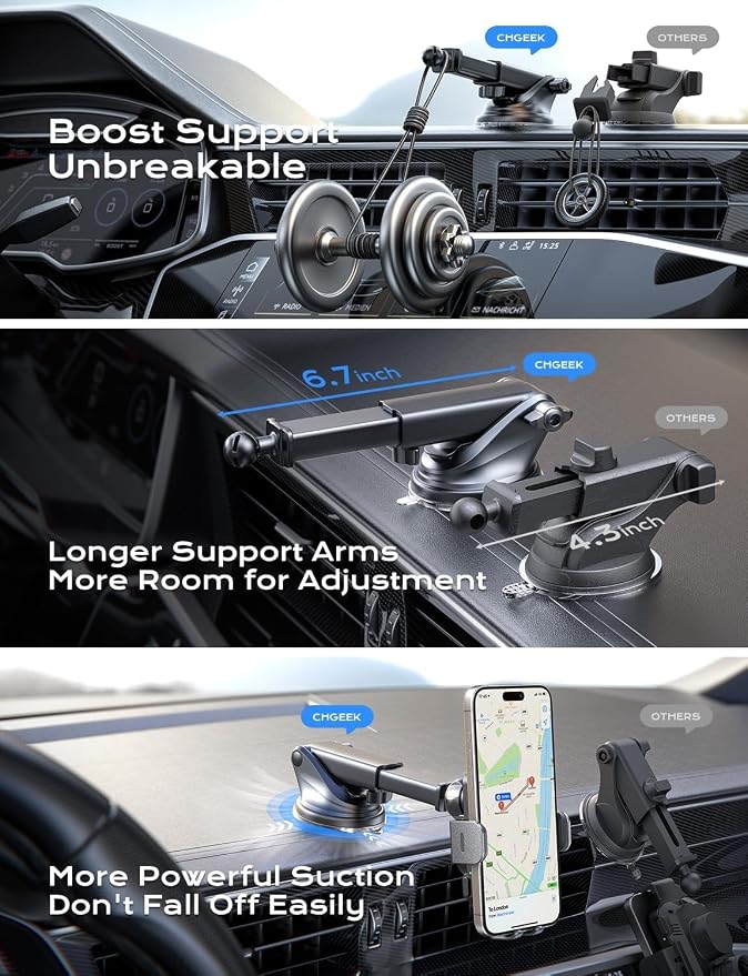 Wireless Car Charger, 15W Fast Charging Auto Clamping Phone Holders for Your Car Phone Mount fit for iPhone 17 16 15 14 13 12 Pro Max 11 XR XS, for Samsung Galaxy S25 Ultra S24 S23, Black