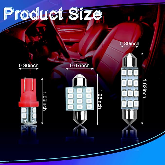NTNEV 24PCS LED Interior Replacement Bulbs, Interior Car Lights, Dome Light LED Car Bulb Kit Set T10 31 mm 42 mm, Used for Map Dome Lights and License Plate Courtesy Lights Accessories (Red)