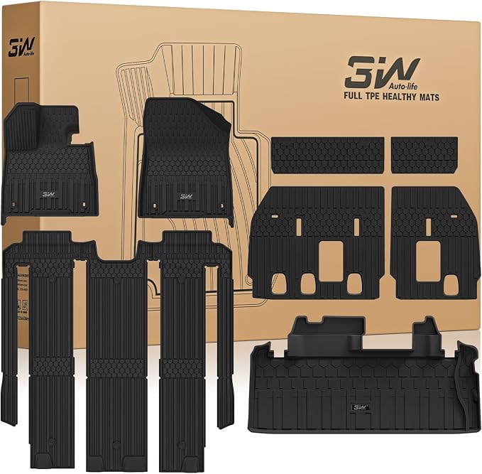 3W Floor Mats & Trunk Mat& Backrest Mats for Toyota Sienna 2021-2026 (Only for 7 Seat), TPE All Weather Custom Fit Floor Liner for Sienna 1st, 2nd and 3rd Row and Cargo Mat, Black