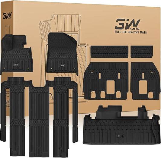 3W Floor Mats & Trunk Mat& Backrest Mats for Toyota Sienna 2021-2026 (Only for 7 Seat), TPE All Weather Custom Fit Floor Liner for Sienna 1st, 2nd and 3rd Row and Cargo Mat, Black