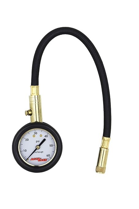 Accu-Gage by Milton Dial Tire Pressure Gauge with Straight Air Chuck and 11 in. Braided Hose - ANSI Certified for Motorcycle/Car/Truck Tires (0-60 PSI)