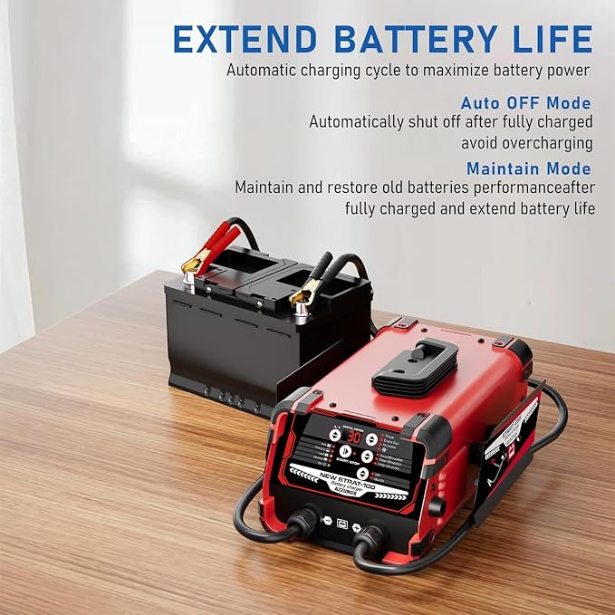 12V 24V Car Battery Charger & Engine Starter, 0-30A Automatic Battery Maintainer, 130 Cranking Amps