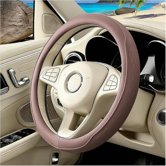 Car Steering Wheel Cover, Breathable Anti-Slip Vehicle Steering Wheel Protector with Inner Ring, Automotive Interior Protective Accessories, Universal for SUV RV Truck (Rose Pink)