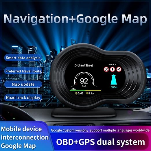 obd2 Gauges Display Heads up Display for Cars F9 with Navigation, Digital Speedometer for Car with Water Temperature, Voltage, Fuel Consumption, RPM,Multiple Alarm Functions, Speedometer Plug and Play