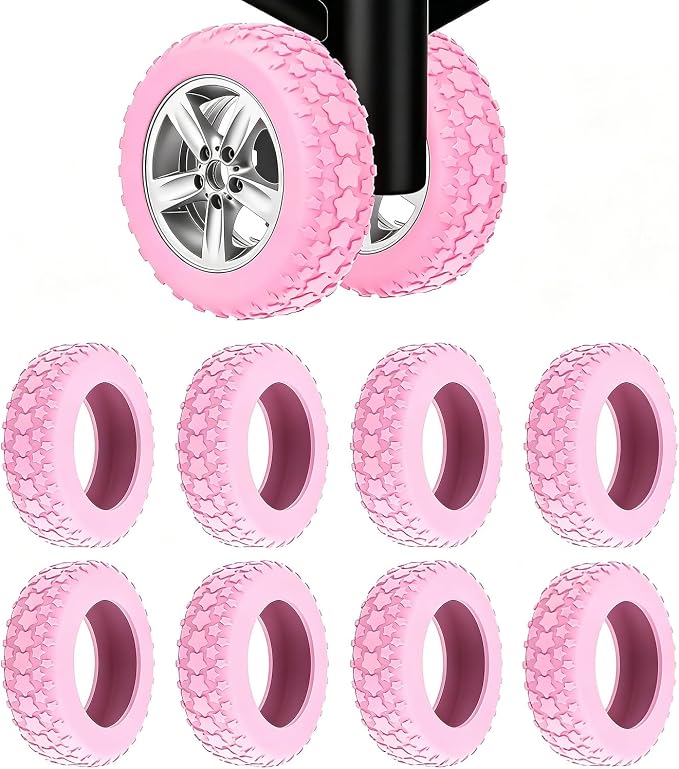 8PCS Luggage Wheel Covers, Premium Silicone Protectors for 2-2.4" Spinner Wheels Anti-Slip, Ultra-Quiet & Wear-Resistant Travel Accessories(Star Shape-Pink)