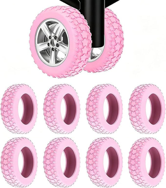 8PCS Luggage Wheel Covers, Premium Silicone Protectors for 2-2.4" Spinner Wheels Anti-Slip, Ultra-Quiet & Wear-Resistant Travel Accessories(Star Shape-Pink)