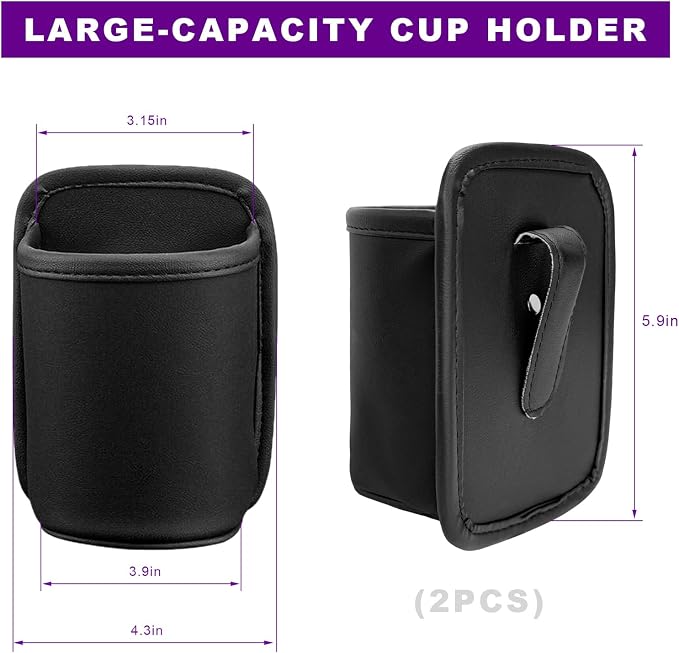 2 PCS Large Car Door Cup Holders, Clip On Beverage Drink Holder Vehicle Door Storage Organizer, Scratch-Resistant Leather Water Bottle Hanging Holder for SUV Sedan Truck (Black)