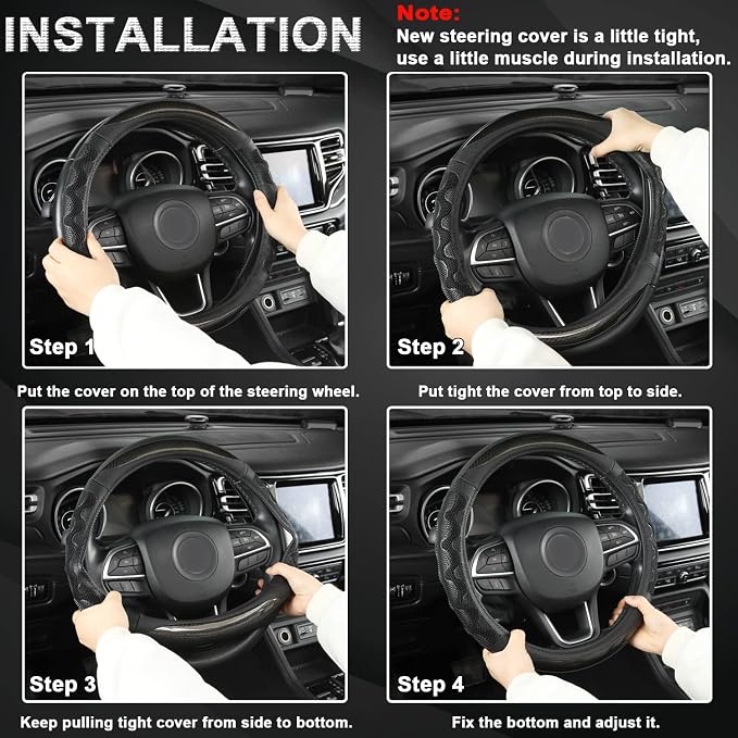 GIANT PANDA Steering Wheel Cover for Jeep Wrangler, Car Steering Wheel Cover for Jeep Grand Cherokee and Cherokee - Black