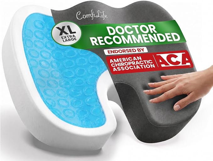 ComfiLife Extra Large Gel & Memory Foam Seat Cushion - Doctor Recommended Office Chair Cushion, Car Seat Cushion - Back & Sciatica Pain Relief - Wide Seat Cushion for Big & Tall (Charcoal)