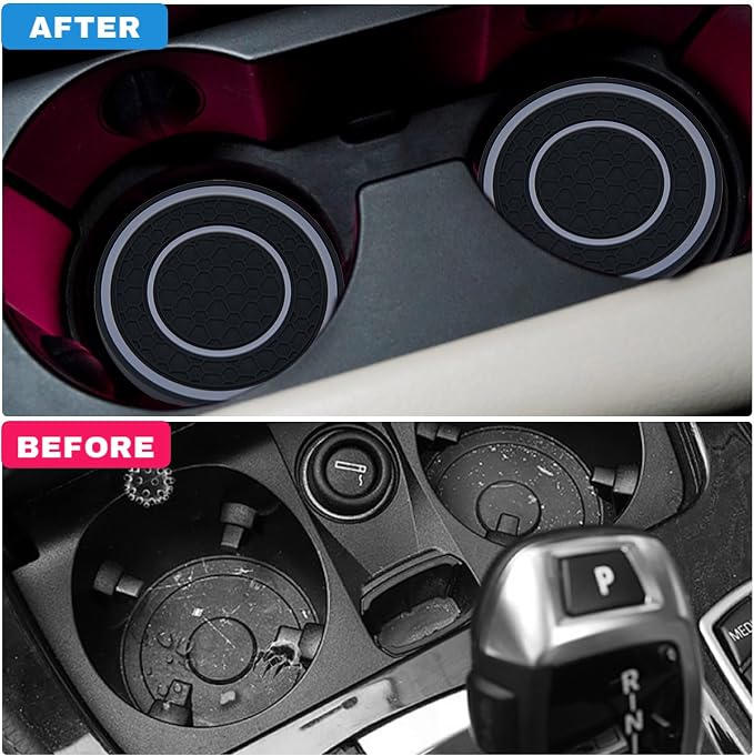 4 Pack Car Coasters for Cup Holder, 2.75 Inch Universal Auto Waterproof Coasters Silicon Insulation Cup Mats,No-Slip Anti Dust Insert Coaster for Woman Man, Suit for Vehicle Interior (Black/Gray)