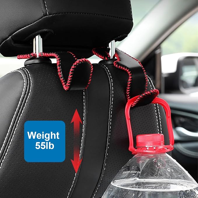 Car Seat Headrest Hook, 2PCS Vehicle Back Seat Hanger Holder Hook, Automotive Interior Headrest Storage Organizer for Handbag Purse Coat, Universal for SUV RV Pickup (Black Red)