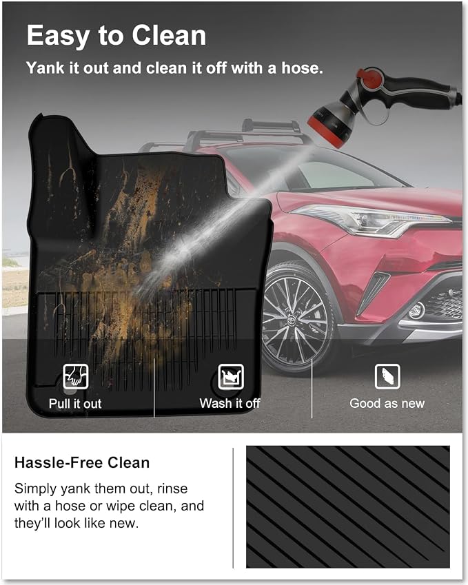 Kiwi Master Floor Mats for 2018-2023 Toyota C-HR | OEM Replacement PT206-1C160-20, Custom Fit All Weather Car Mats, Heavy Duty TPE Floor Liners, Front & Rear 2 Row Set, Black