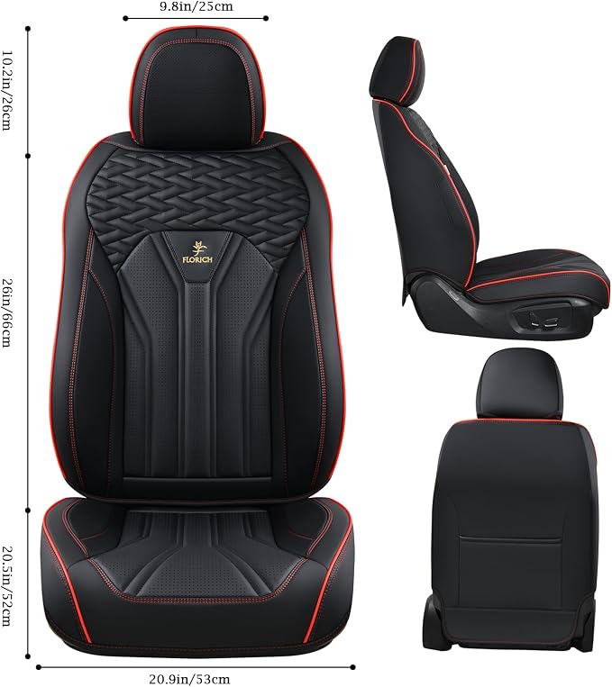 FLORICH Leather Seat Covers, Seat Covers Full Set, Car Seat Protectors 5 Seats, Automotive Seat Covers Fit for Most Cars Trucks SUV-Black&Red Line