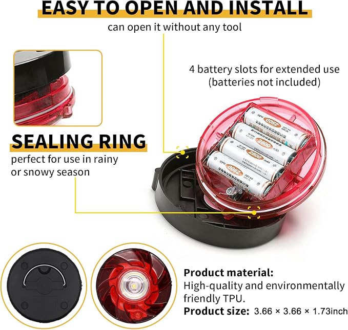 Tumecos Emergency Flare Alert LED Flare Beacon Auto Roadside Safety Warning Signal Caution Light Strobe Light with Magnetic Base for Vehicle (Red 4)