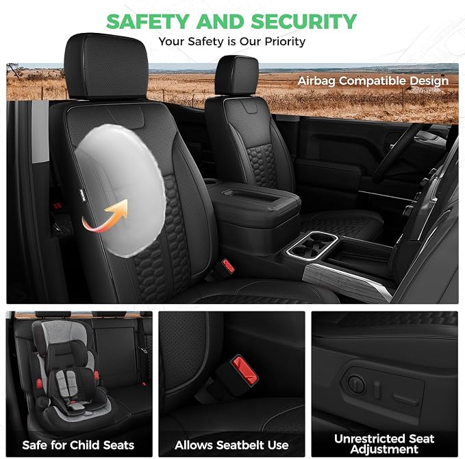 Custom Seat Covers for 2019-2026 Silverado/Sierra 1500 Crew Cab | Fits 2500/3500HD 2020-2026, Jump Seat Cover(armrest storage only), Faux leather, Waterproof, Scratch-resistant, Easy-clean