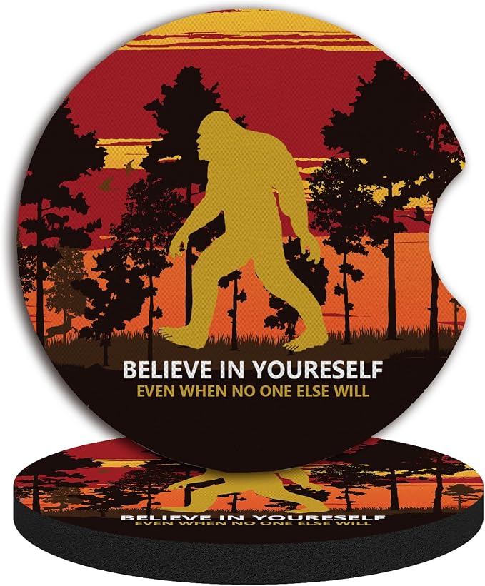 Believe in Yourself Anti-Slip Rubber Car Cup Mat with A Finger Notch - 2 Pack Absorbent Drinks Coasters for Women's Interior
