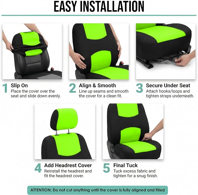 FH Group Car Seat Covers Full Set Cloth - Universal Fit Automotive Seat Covers, Low Back Front Seat Covers, Solid Back Seat Cover, Washable Car Seat Cover for SUV, Sedan and Van Green