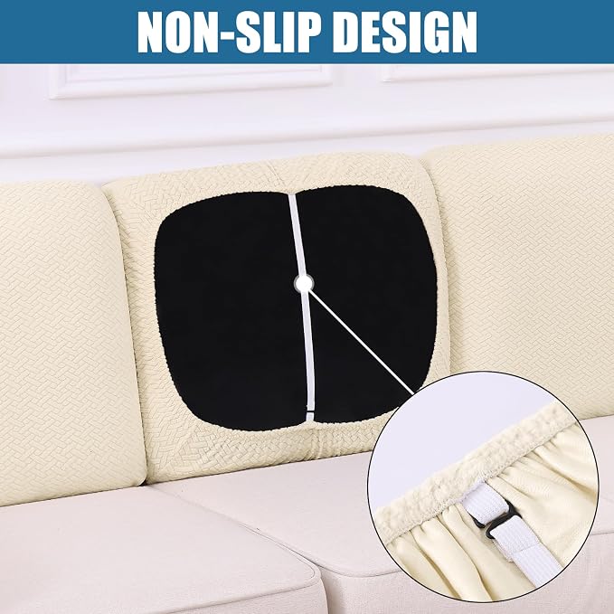 Smiry Waterproof Couch Cushion Covers, Stretch Jacquard Thick Sofa Cushion Covers, Washable Seat Slipcover Elastic Furniture Protector for Pets, Kid (Back Cover M, Beige)