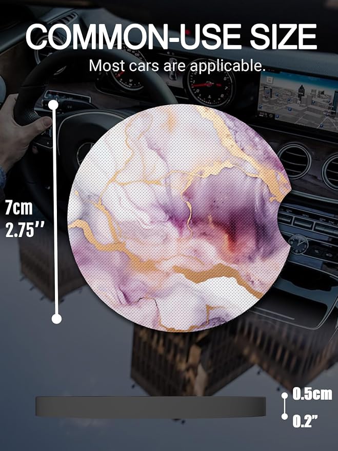 WOCOCN Cute Cup Holder Coasters for Your Car with Fingertip Grip, Auto Accessories for Women & Men,Pack of 2(Pink Marble)