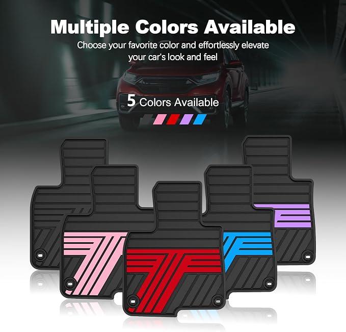 All Weather Rubber Floor Mats for Honda CR-V 2017-2022 (Gasoline & Hybrid) | Custom Fit Heavy Duty Anti-Slip Car Mats for CR-V, 1st & 2nd Row, Black & Red