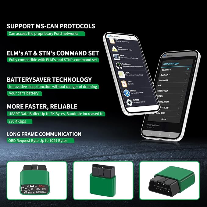 VGATE vLinker FD+ OBDII Scanner OBD2 Bluetooth Automotive Scanner Diagnostic Tool for iOS, Android & Windows, Code Reader and Reset for Car Truck Check Engine Code Read and Clear & Scan Tools