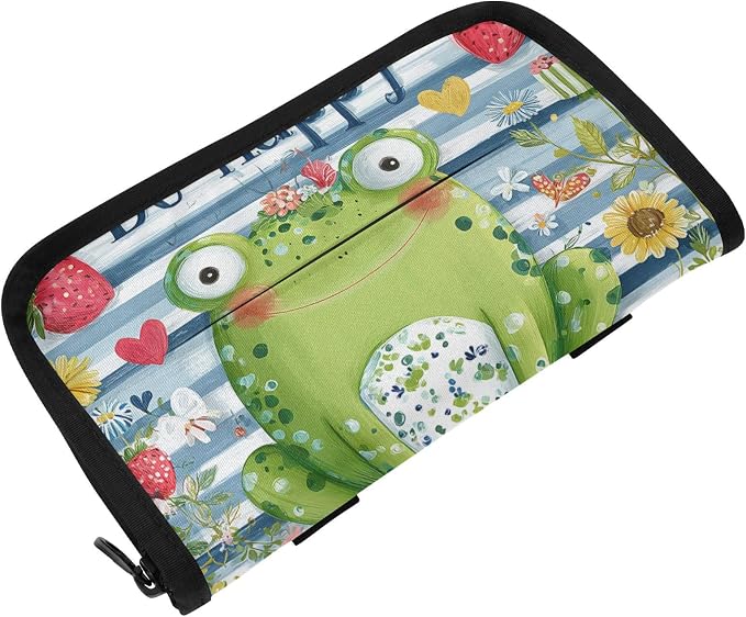 Happy Blue Striped Frog Floral Strawberry Car Tissue Holder Durable Napkin Holder Hanging Tissue Holders Case Car Tissues Bag for Sun Visor Seat Back Universal Auto