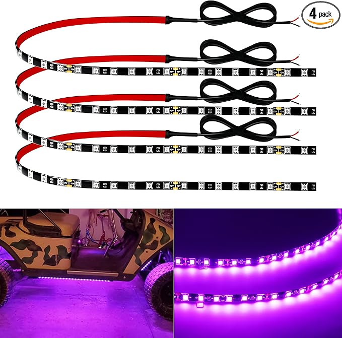 Car Led Strip Lights 24" Connectable 12V Led Light Strip for Cars Golf Cart Boat Marine Motorcycle Interior & Exterior Waterproof Strip Pink, 4Pack