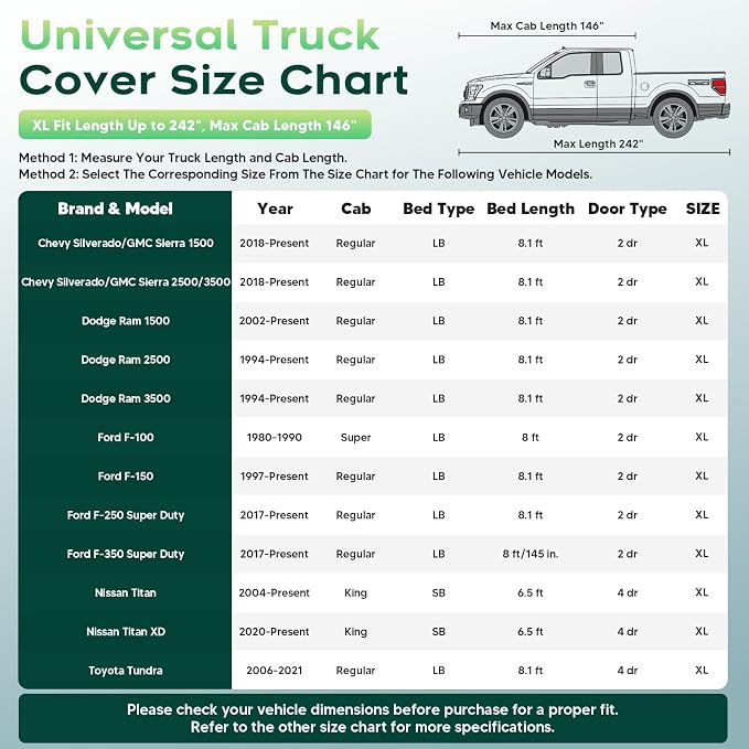 Cartist Hail Protector Car Cover for Truck Waterproof All Weather, Heavy Duty Outdoor Sun Uv Rain Pickup Cover, Universal Fit for F150,F250,F350,Ram 1500/2500/3500, etc.(Length Up to 242 inch) XL