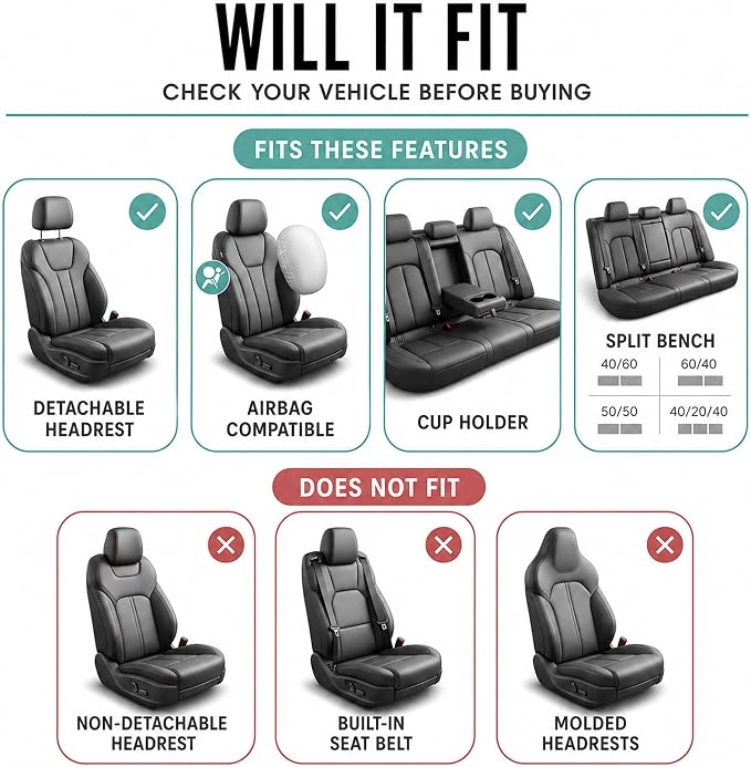 FH Group Car Seat Covers Full Set Premium Cloth - Universal Fit,Automotive Seat Cover,Low Back Front Seat Covers,Airbag Compatible,Split Bench Rear Seat,Washable Seat Cover for SUV,Sedan Red