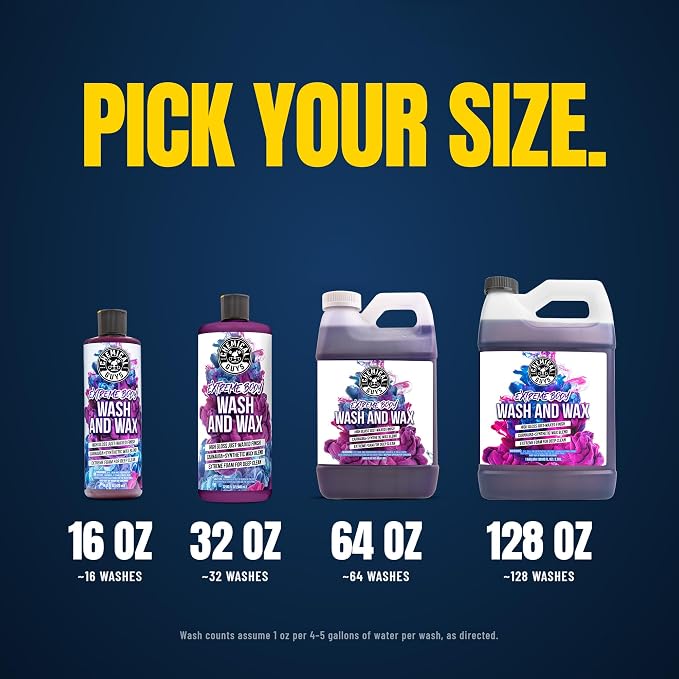 Chemical Guys, Extreme Bodywash & Wax Car Wash Soap, Grape Scent, 1 Gallon | Thick clinging foam in cannons, guns or buckets, carnauba adds gloss, gentle on wax and sealant, grape scent