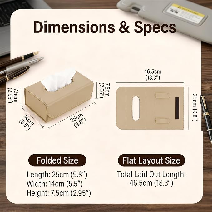 Car Visor Tissue Holder - Universal Hanging Auto Napkin Dispenser with Metal Clip, Multi-Position Tissue Box for Door or Seat Back,Premium Car Interior Accessories for Safe Driving(Beige)