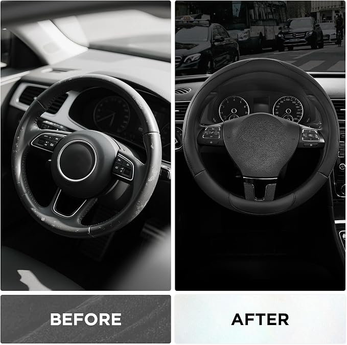 Road Comforts Steering Wheel Cover, Breathable Anti-Slip Leather Steering Wheel Cover, Universal Fit 14.5–15 Inch, Comfortable Grip - Black Color